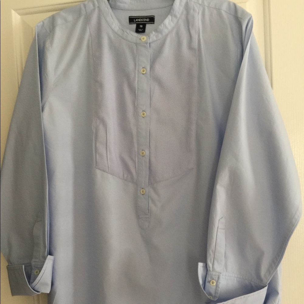 Lands End size 18 Blue bib front cotton tunic